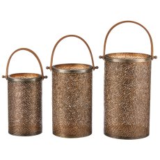 Metallwindlicht mit Henkel MINIMAL, 3er Set, 15x15x26/18x18x30/20x20x36cm,