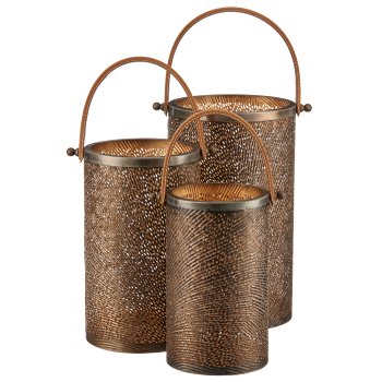 Metallwindlicht mit Henkel MINIMAL, 3er Set, 15x15x26/18x18x30/20x20x36cm,