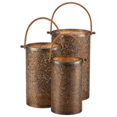 Metallwindlicht mit Henkel MINIMAL, 3er Set, 15x15x26/18x18x30/20x20x36cm,