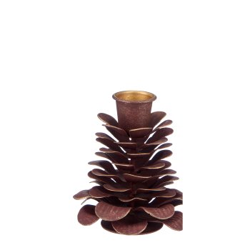 Metal candle holder cone shape, 8x8x9cm, aubergine