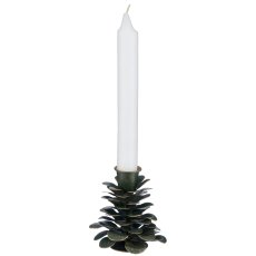 Metal candle holder cone shape, 8x8x9cm, dark green