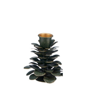Metal candle holder cone shape, 8x8x9cm, dark green