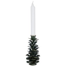 Metal candle holder cone shape, 8x8x14cm, dark green