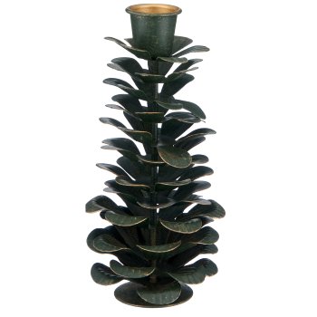 Metal candle holder cone shape, 8x8x14cm, dark green