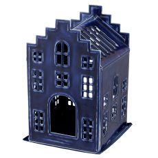 Metall Dekohaus, Teelichthalter, 13x13x20cm, mitternachtsblau