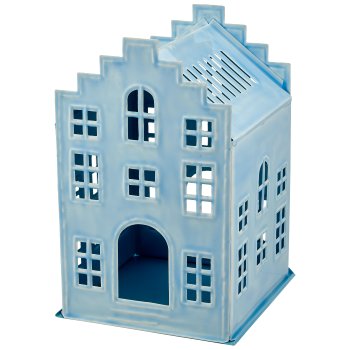 Metall Dekohaus, Teelichthalter, 18,5x18,5x28cm, hellblau