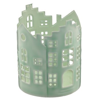 Metallwindlicht, Häuserdekor, 3er Set, 8x8x10/10x10x15,5/13x13x20,5cm