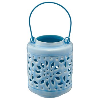 Metal lantern with handle, 11x10x13cm, light blue