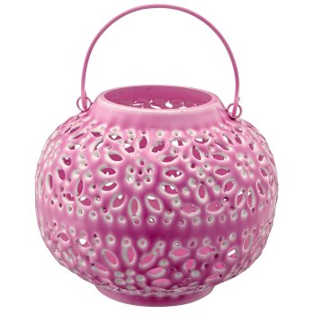 Metal lantern with handle, bulbous, 20x20x17cm, dusty lilac