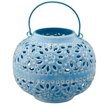Metalllaterne mit Henkel, bauchig, 20x20x17cm, hellblau