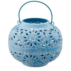 Metalllaterne mit Henkel, bauchig, 20x20x17cm, hellblau