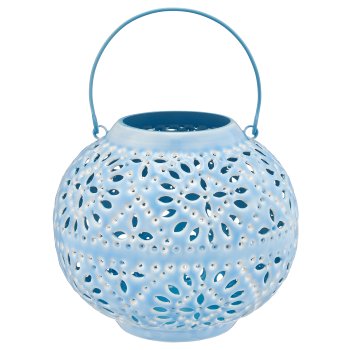 Metal lantern with handle, bulbous, 22x22x19.5cm, light blue