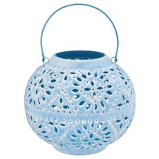 Metalllaterne mit Henkel, bauchig, 22x22x19,5cm, hellblau
