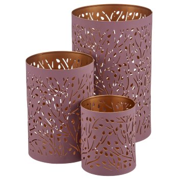 Metal lantern, set of 3, 8x8x10/10x10x15/13x13x20cm, mauve