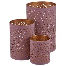 Metal lantern, set of 3, 8x8x10/10x10x15/13x13x20cm, mauve