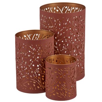 Metallwindlicht, 3er Set, 8x8x10/10x10x15/13x13x20cm, amber