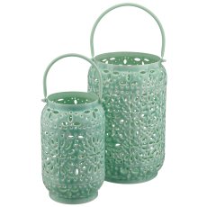 Metal lantern with handle, set of 2, 18.5x18.5x30/25x25x38cm, mint