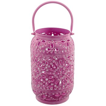 Metal lantern with handle, set of 2, 18.5x18.5x30/25x25x38cm, dusty lilac