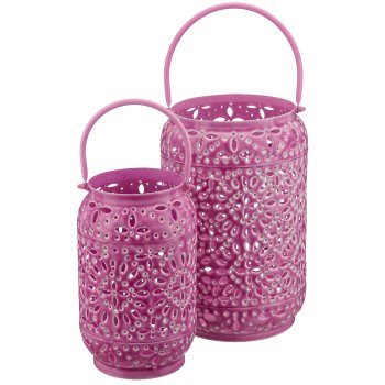 Metal lantern with handle, set of 2, 18.5x18.5x30/25x25x38cm, dusty lilac