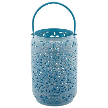 Metalllaterne mit Henkel, 2er Set, 18,5x18,5x30/25x25x38cm, hellblau