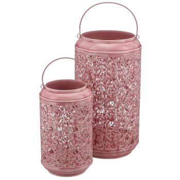 Metalllaterne mit Henkel, 2er Set, 15x15x26/20x20x37cm, hellrosa
