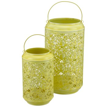 Metal lantern with handle, set of 2, 15x15x26/20x20x37cm, light yellow