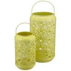 Metal lantern with handle, set of 2, 15x15x26/20x20x37cm, light yellow