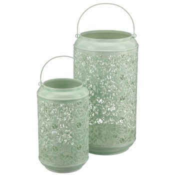 Metalllaterne mit Henkel, 2er Set, 15x15x26/20x20x37cm, jade
