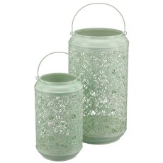 Metalllaterne mit Henkel, 2er Set, 15x15x26/20x20x37cm, jade