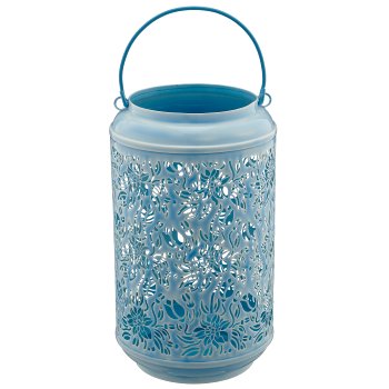 Metalllaterne mit Henkel, 2er Set, 15x15x26/20x20x37cm, hellblau