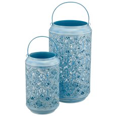 Metalllaterne mit Henkel, 2er Set, 15x15x26/20x20x37cm, hellblau