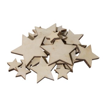 Wood Decorative Star, 7/5/3 cm, Natural, 20/Poly