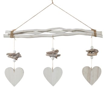 Wooden Hanger with Heart Decoration, 50x55cm, White