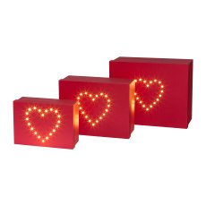 Gift Box Rectangular with LED 3 Pieces Set Heart Decoration, 17.5x12.5x6.5, 21.8x16.5x8.5,