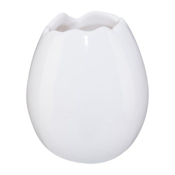 Ceramic Egg Open Standing Breaks, 11x12cm, White