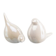Ceramic Bird 2 assorted Pearl, 10,6x4,5x7,2cm, Cream