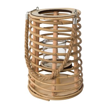 Rattan Lantern with Handle And Glass Saigon, 17,5x26cm, Nature