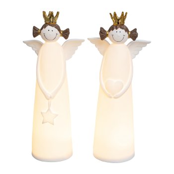 Porcelain Angel Standing with LED/3xbattery, 7,6x5,2x16cm, White