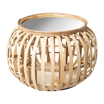 Bamboo Side Table with Mirror Plate Thrang, 54x54x35cm, Natural