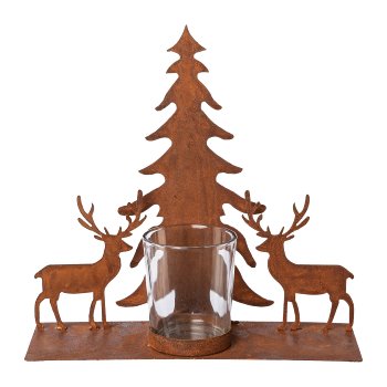 Zink Landschaft m.Teelichtglas, 20x6,7x19cm/Glas 5,5x6,7cm,
