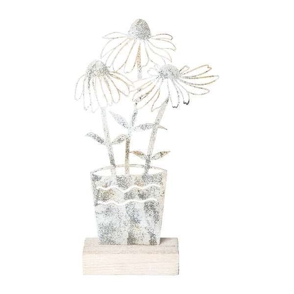 Metall Blumentopf 3er auf Holzbase, Großhandel Kunstblumen, Deko & 18x5x32cm, caramel GASPER - | Kunstpflanzen
