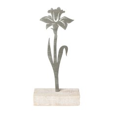 Metal Blossom On Wooden Base, 12x5x17cm, Grey