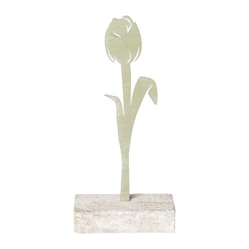 Metal Tulip On Wooden Base, 12x5x17cm, Mint