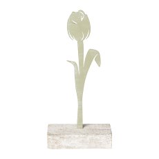 Metal Tulip On Wooden Base, 12x5x17cm, Mint