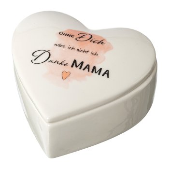 Porcelain Heart Box 'Mama', 11,5x10,5x5,5cm, White