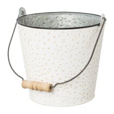 Zinc bucket with wooden handle, star decor, 17,5x17,5x15cm,