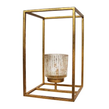 Metall Rahmen Teelichthalter m.Glas, 18x18x30cm, gold