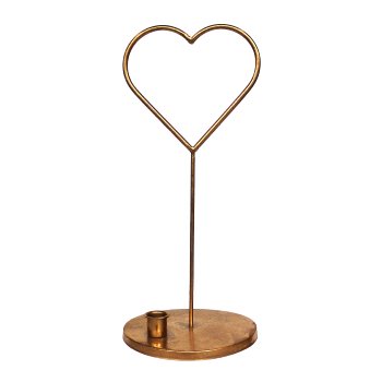 Metal heart on base,candle holder, 16x16x37cm, gold