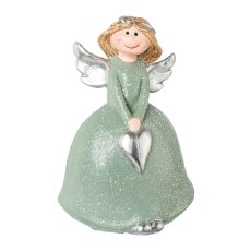 Polyresin angel with heart ANNA, 8,5x6,5x12,5cm, ice green