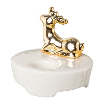 Ceramic tealight holder,w.deer, 7x7x6,5cm, gold